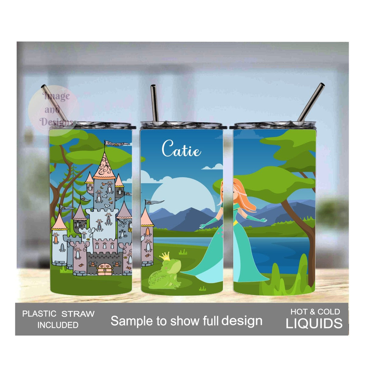 Kids Princess Tumbler 15oz With Reusable Straw, Can Be Personalized