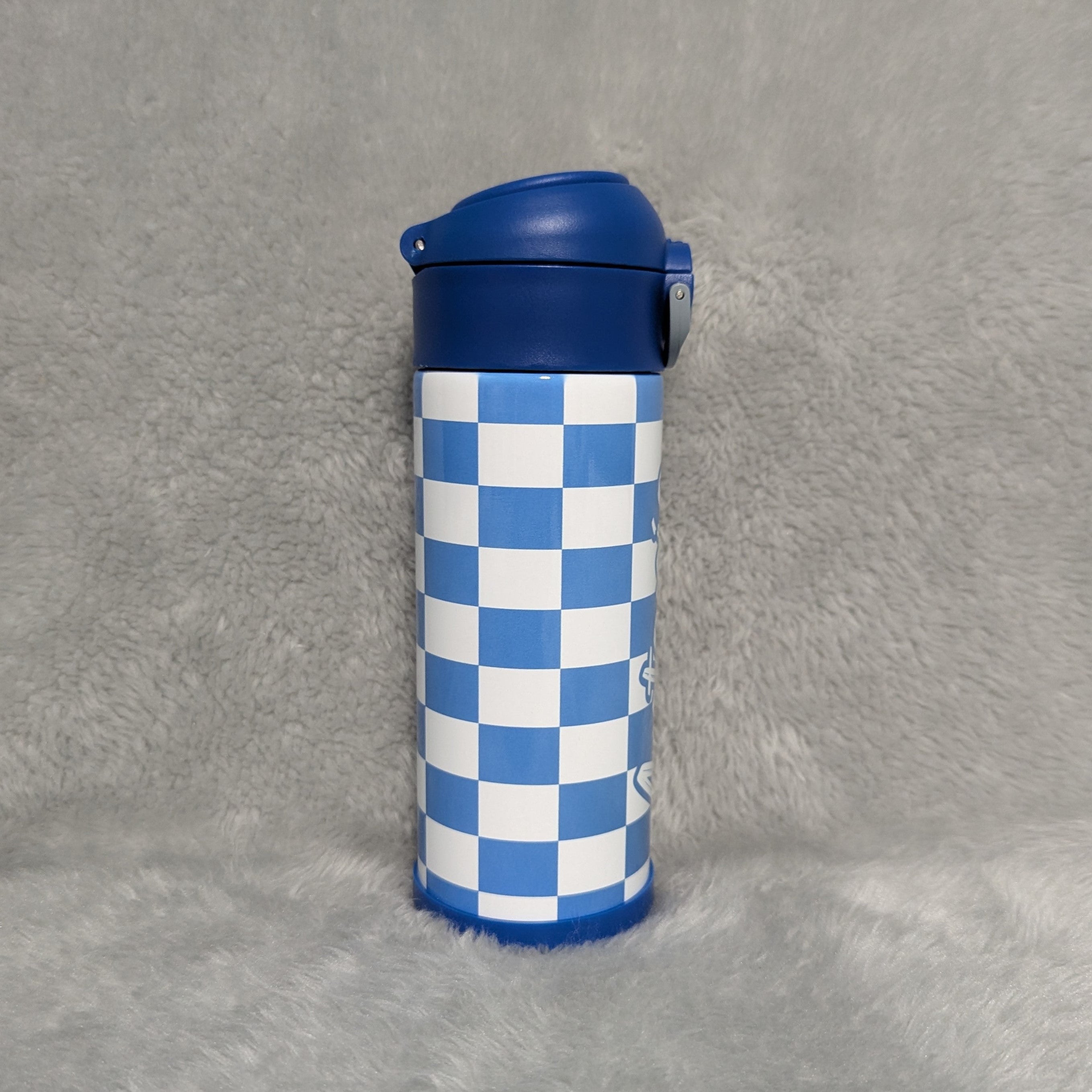 Kids Checkered Water Bottle 12oz With Reusable Straw, Can Be Personalized