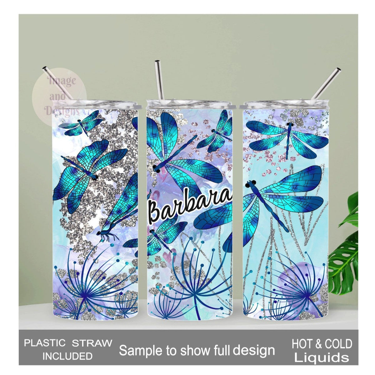 Pretty Blue Dragonfly Tumbler 20oz With Reusable Straw, Can Be Personalized