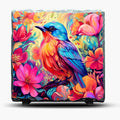 Slate Bird Picture With Neon Colors and Flowers, Includes Display Legs