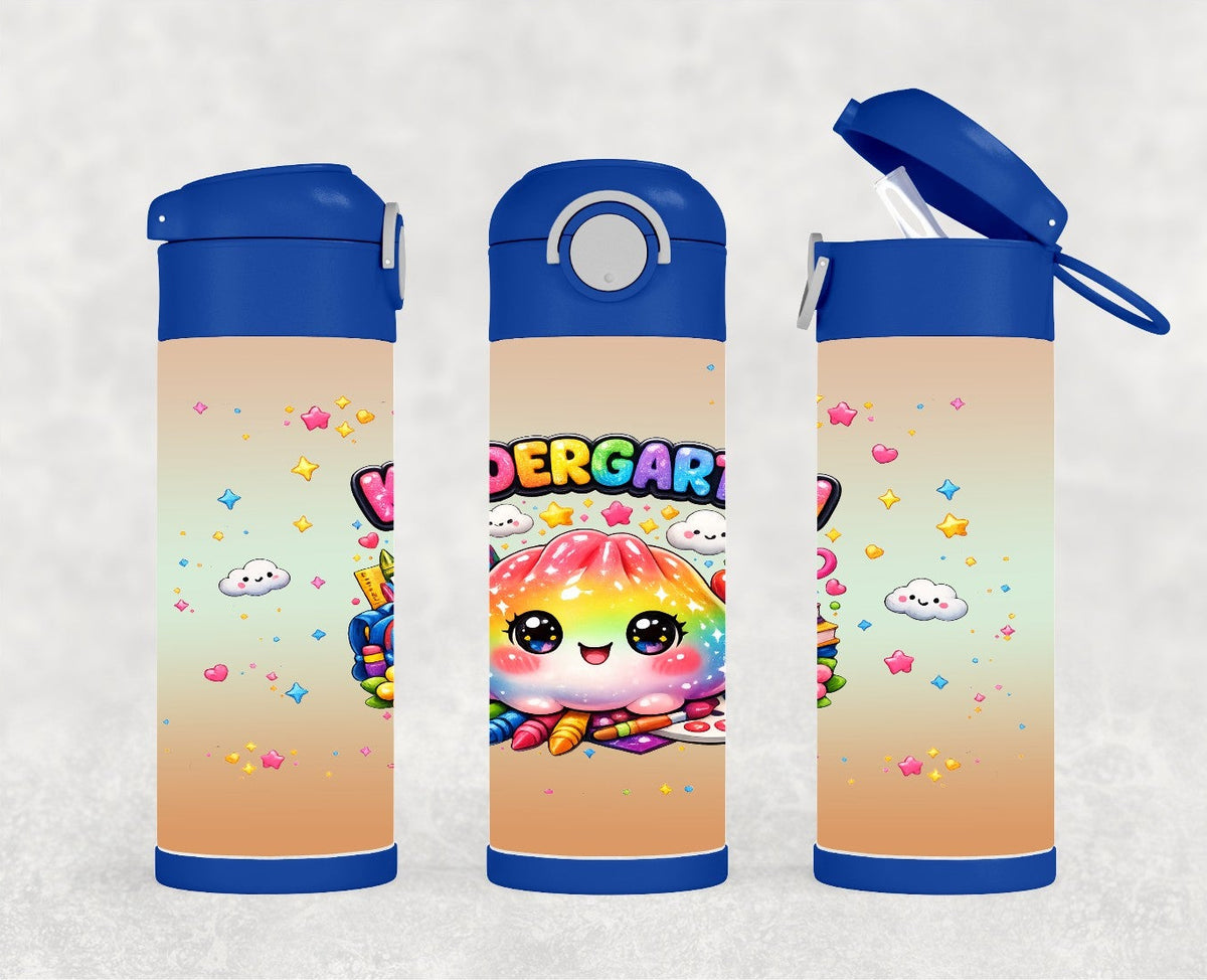 Kids Rainbow school grade dumpling water bottle 12oz Grades Pre K - Fourth Grade available. Includes a reusable straw, can be personalized.