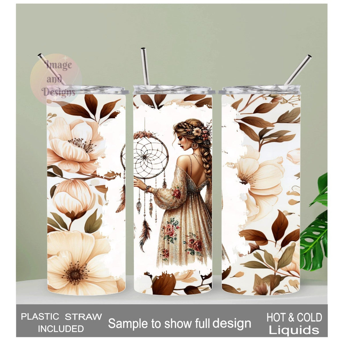 Boho Flower Girl Tumbler 20oz With Reusable Straw, Can Be Personalized