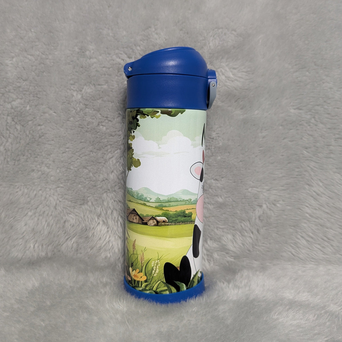 Kids Cow Water Bottle 12oz With Reusable Straw Can Be Personalized