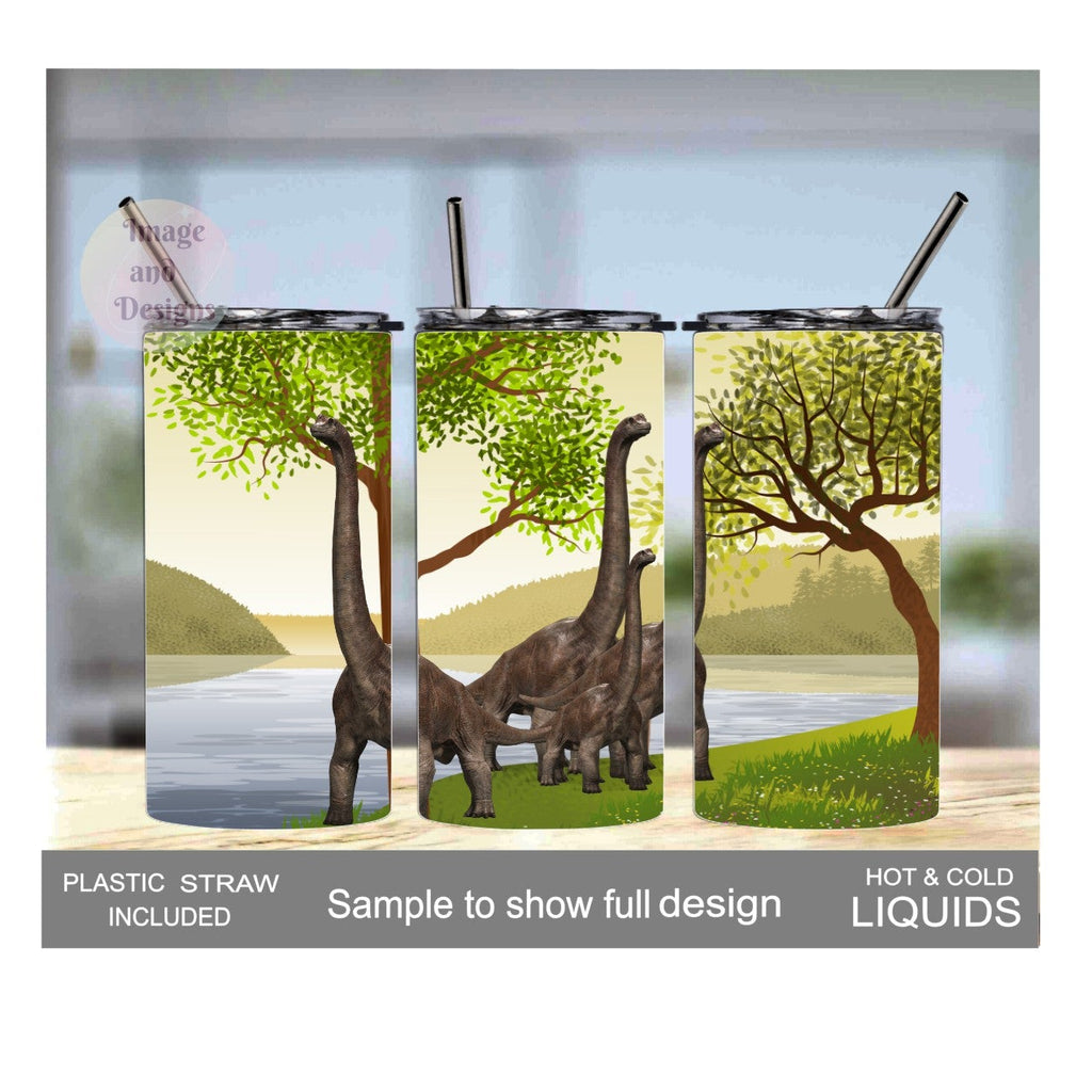 Kids Brachiosaurus Dinosaur Tumbler 15oz With Reusable Straw, Can Be Personalized