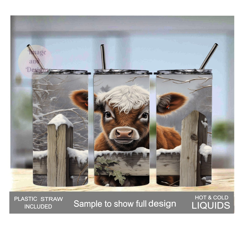 Kids Brown and White Calf Tumbler 15oz With Reusable Straw, Can Be Personalized