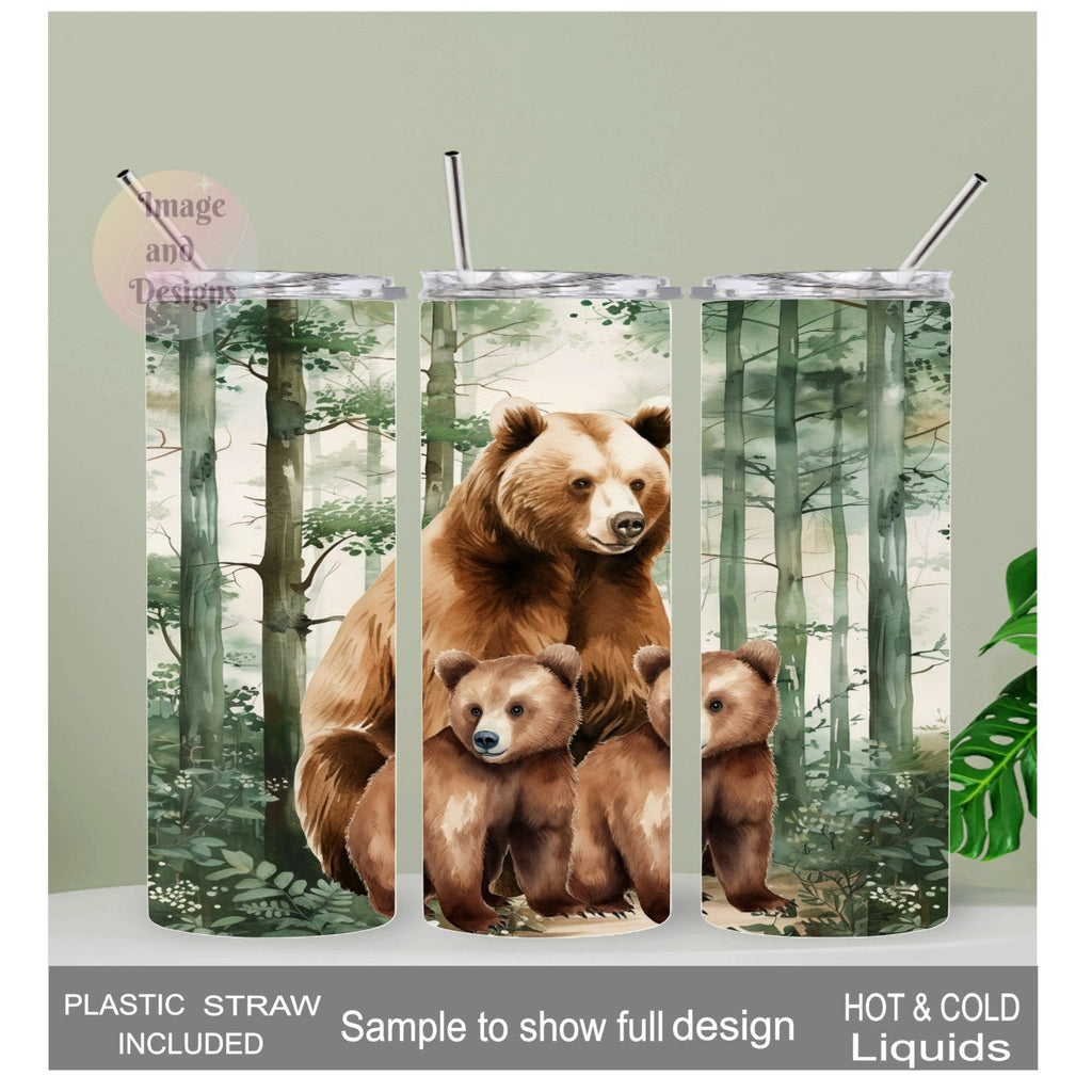 Brown Bear Tumbler 20oz With Reusable Straw, Can Be Personalized