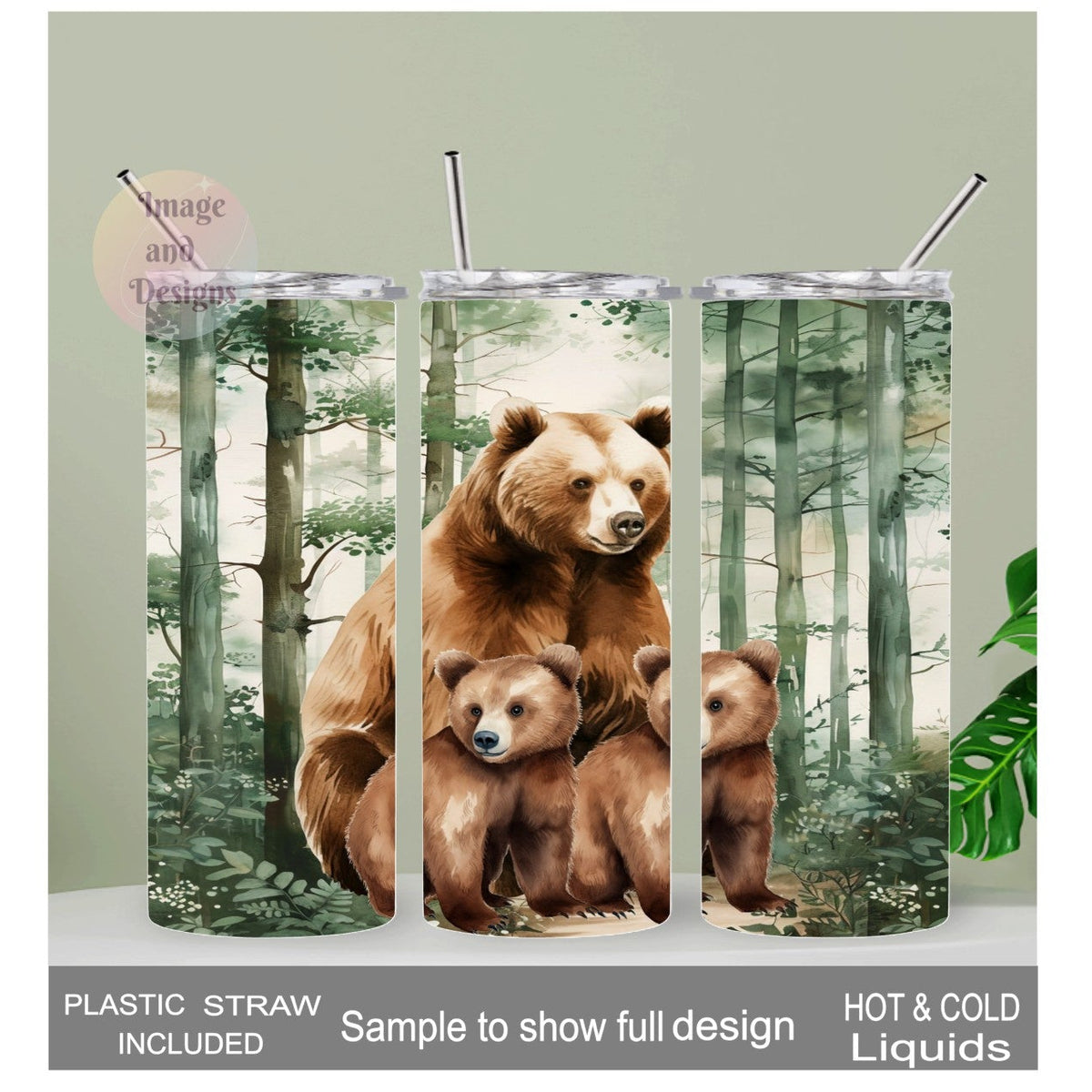 Brown Bear Tumbler 20oz With Reusable Straw, Can Be Personalized