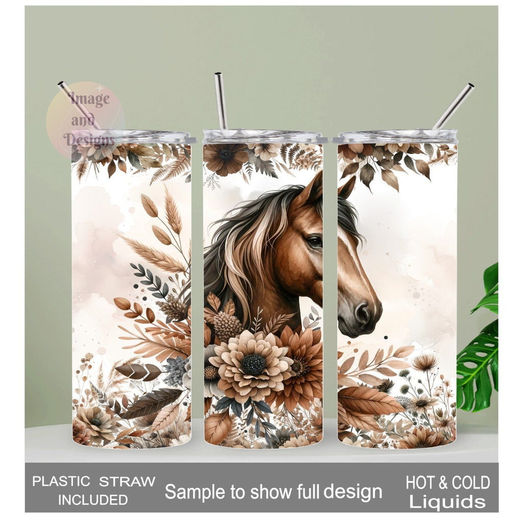 Pretty Boho Horse Tumbler 20 oz with A Reusable Straw, Can Be Personalized