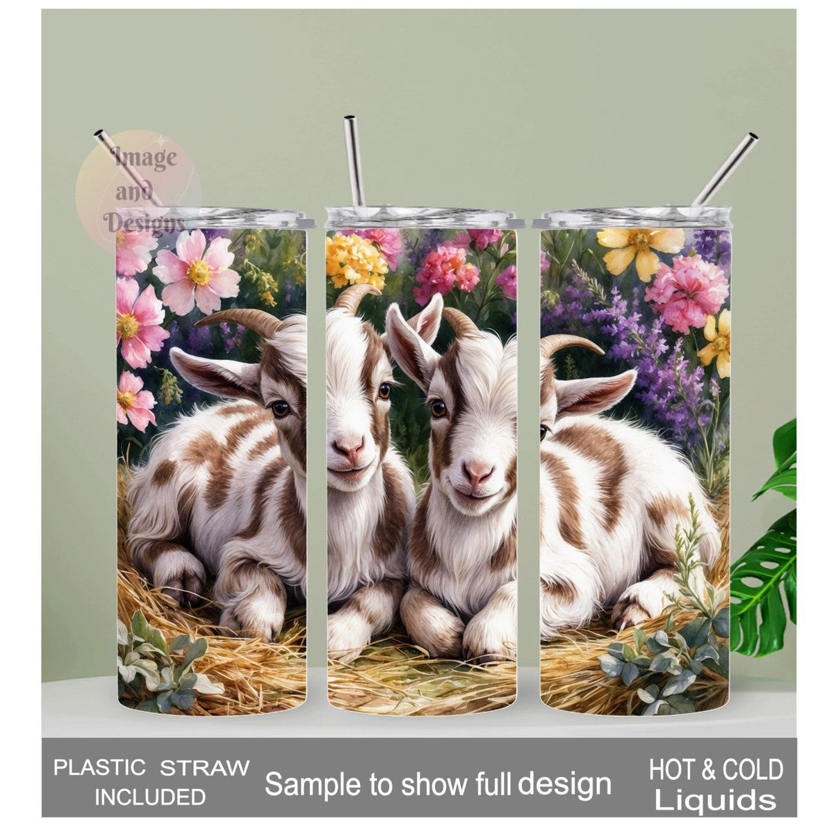 Cute Goat Tumbler 20oz With Reusable Straw, Can Be Personalized