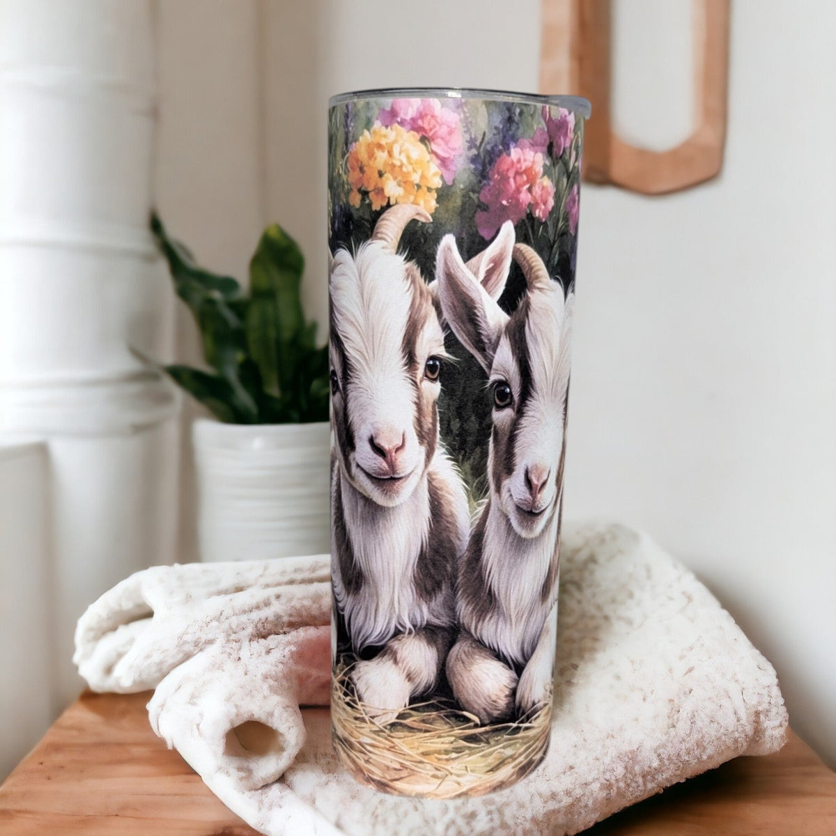 Cute Goat Tumbler 20oz With Reusable Straw, Can Be Personalized
