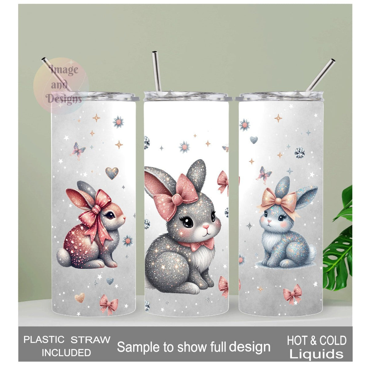 Bunny Rabbit Tumbler 20oz With Reusable Straw, Can Be Personalized