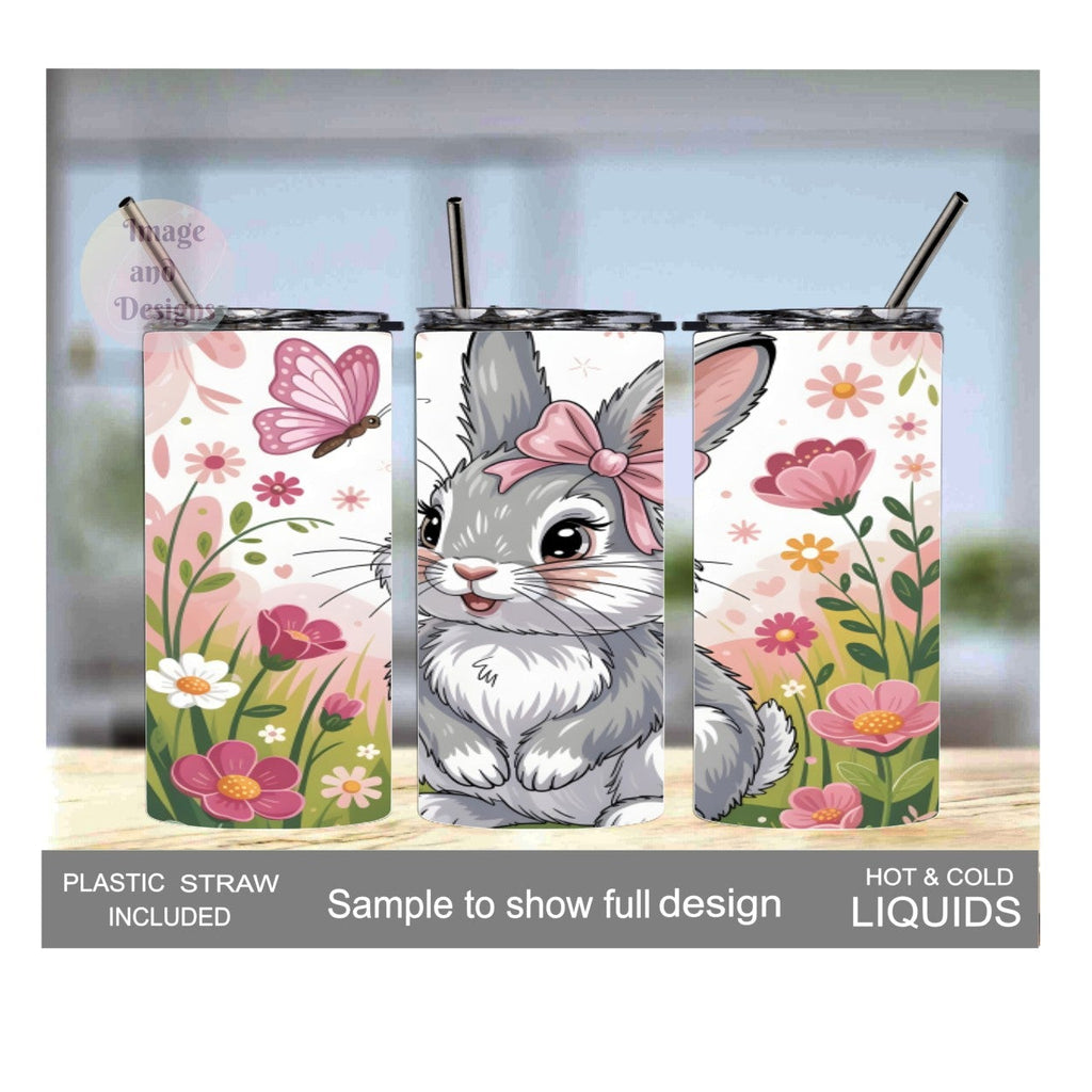 Bunny Rabbit Tumbler 15oz With Reusable Straw, Can Be Personalized