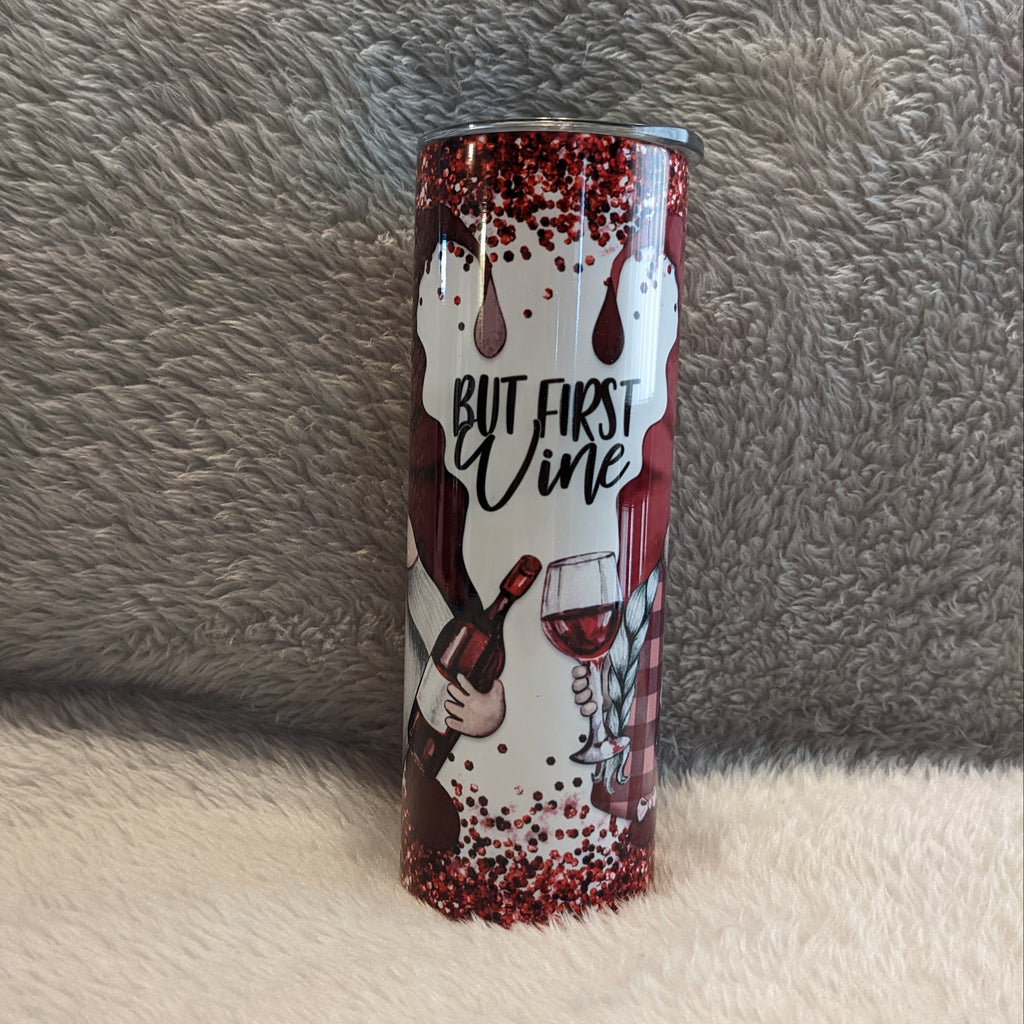 But First Wine Gnome Tumbler 20oz With Reusable Straw