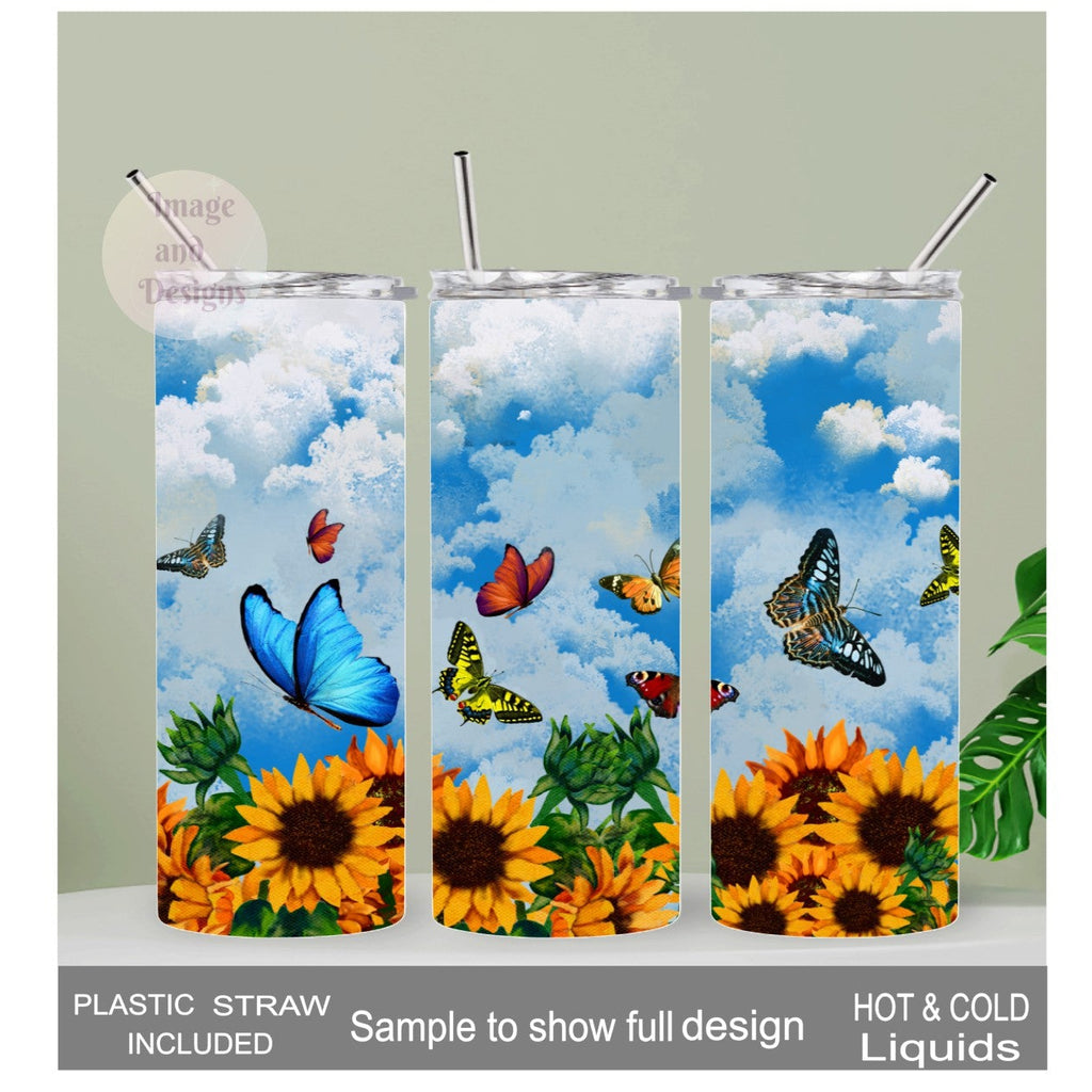 Butterfly Tumbler 20oz With Reusable Straw, Can Be Personalized