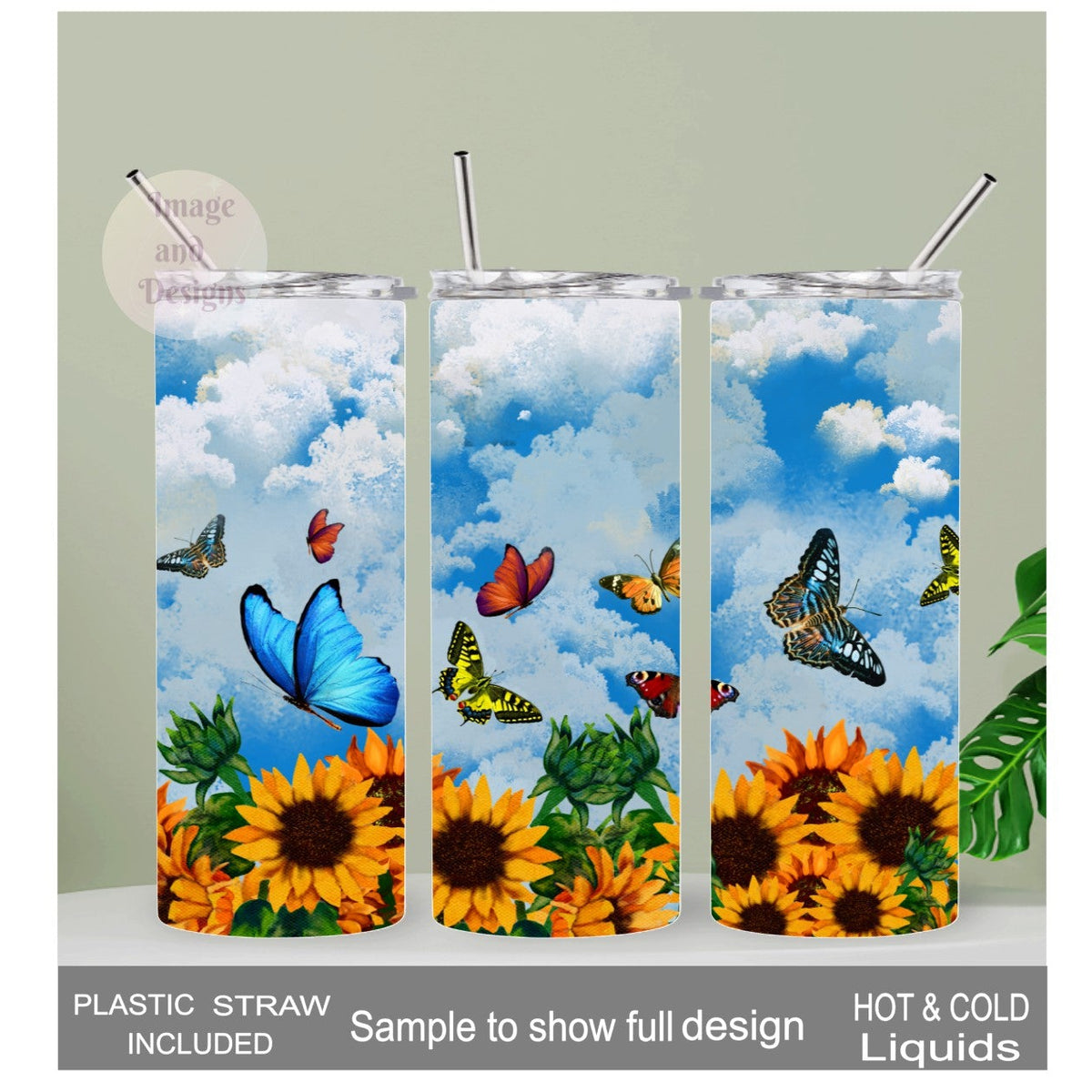 Butterfly Tumbler 20oz With Reusable Straw, Can Be Personalized