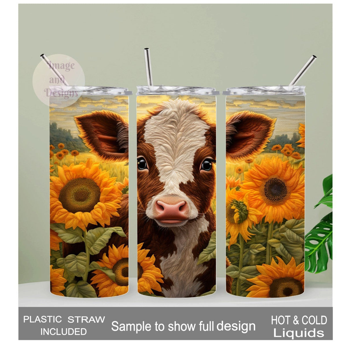Brown And White Cow Tumbler 20oz With Reusable Straw, Can Be Personalized