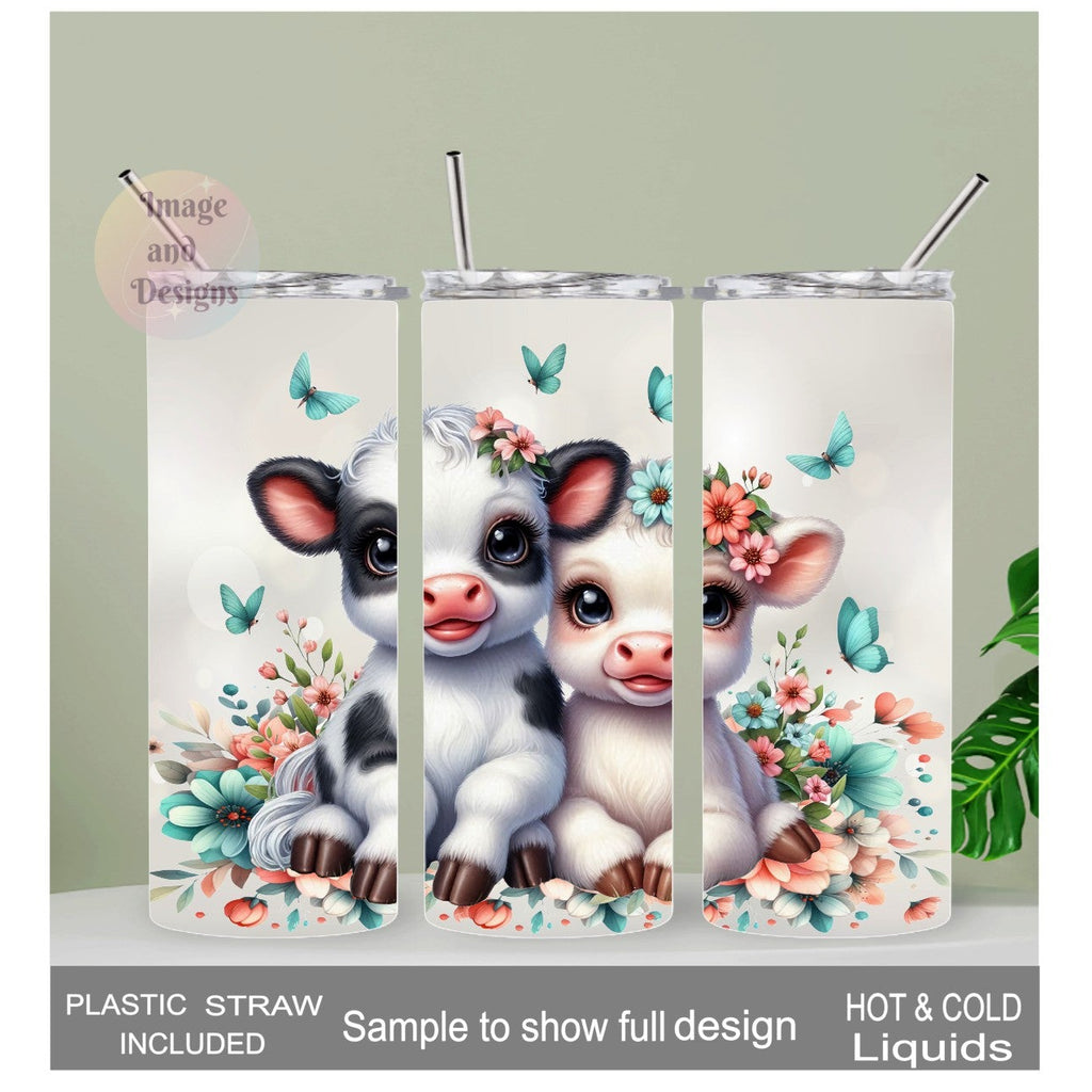 Cute Cow Calf Tumbler With Calf's 20oz With Reusable Straw Can Be Personalized