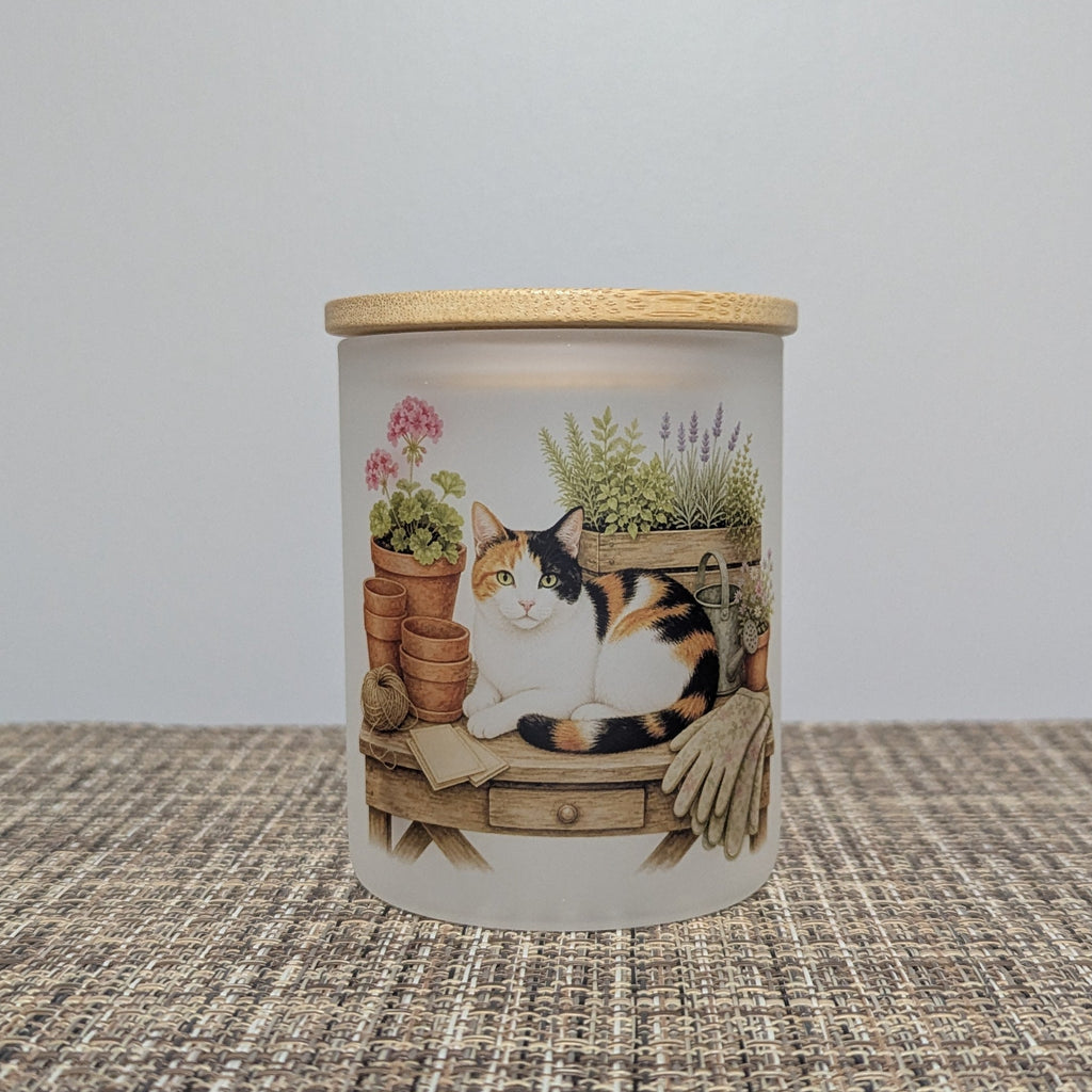 Calico Cat Candle Holder With A Battery Operated Flickering Tea Light