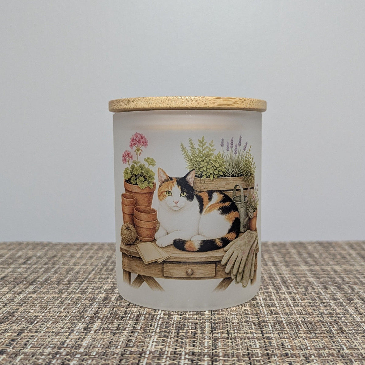 Calico Cat Candle Holder With A Battery Operated Flickering Tea Light