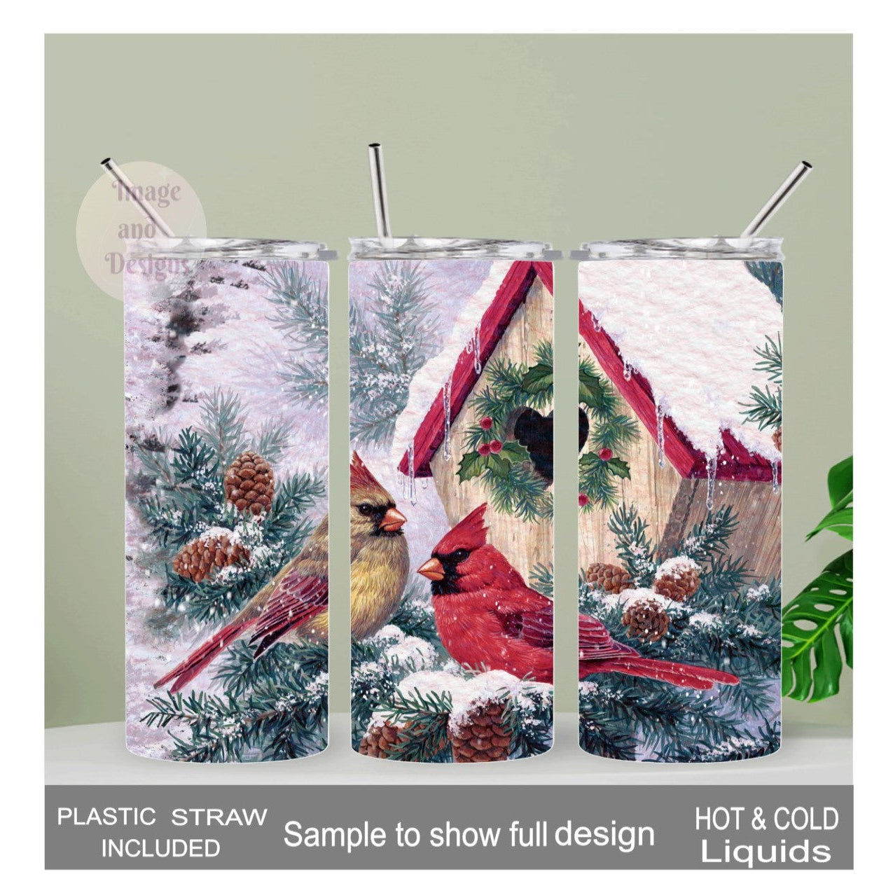 Winter Wonderland Cardinals in the Snow Tumbler 20oz With Reusable Straw, Can Be Personalized