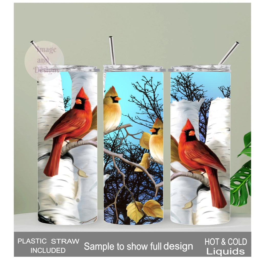 Cardinal Bird Tumbler 20oz With Reusable Straw, Can Be Personalized