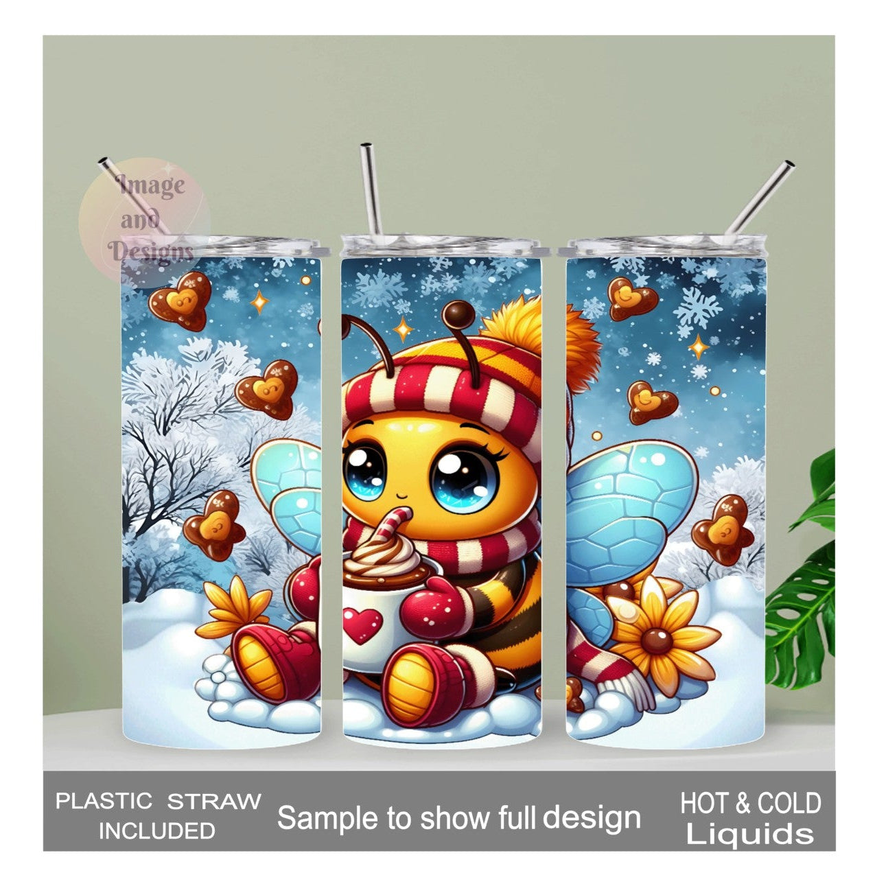 Cute Bee Tumbler 20oz With Reusable Straw, Can Be Personalized