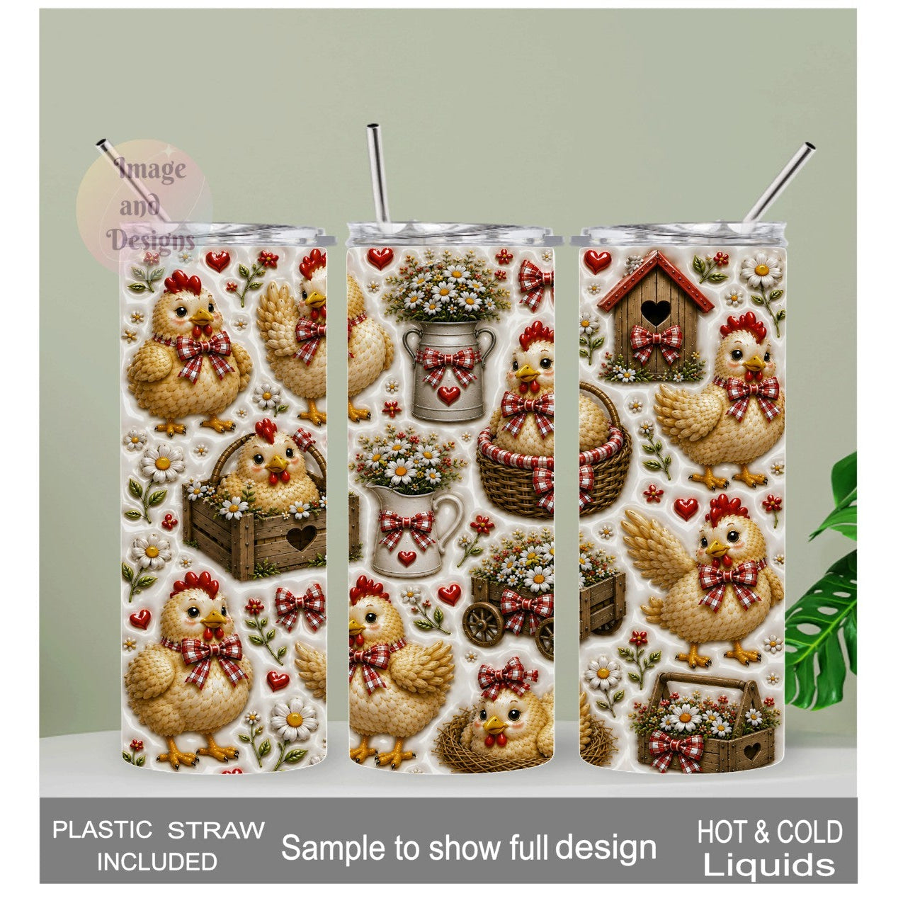 Chicken Tumbler 20oz - 3D Design with Reusable Straw