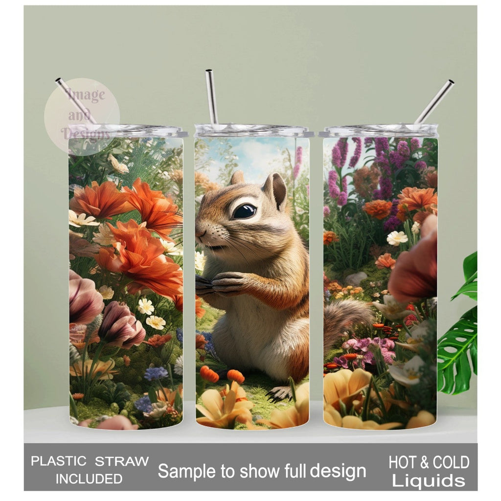 Colorful Chipmunk Tumbler 20oz With Reusable Straw, Can Be Personalized