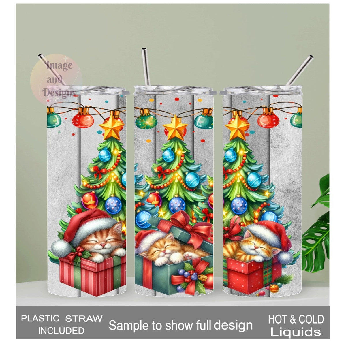 Christmas Cat Tumbler 20oz With Reusable Straw, Can Be Personalized