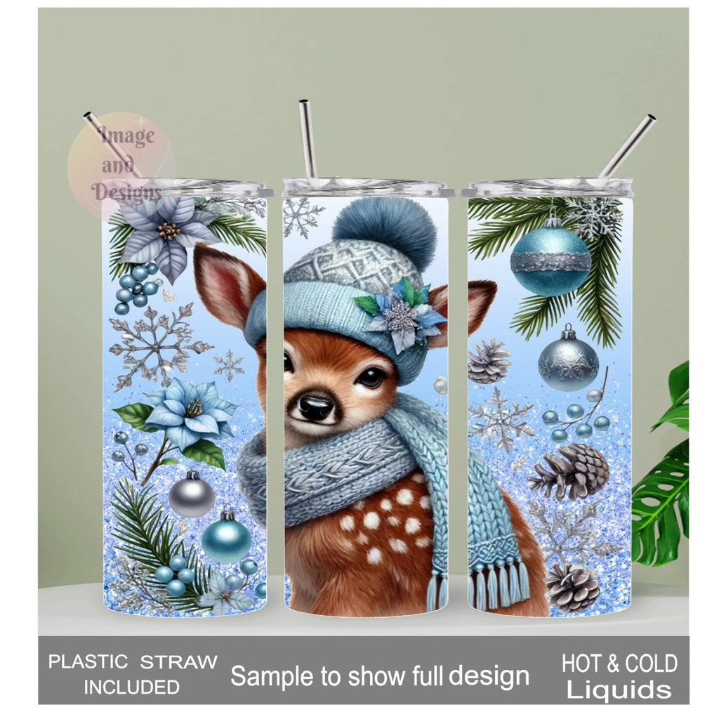 Christmas Deer Tumbler 20oz With Reusable Straw, Can Be Personalized