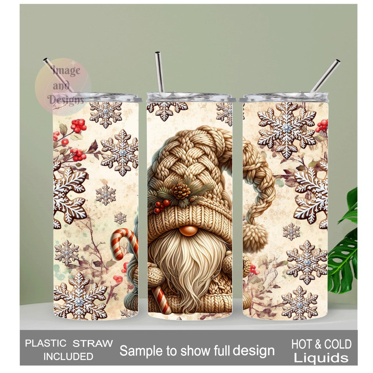 Christmas Gnome Tumbler 20oz With Reusable Straw, Can Be Personalized