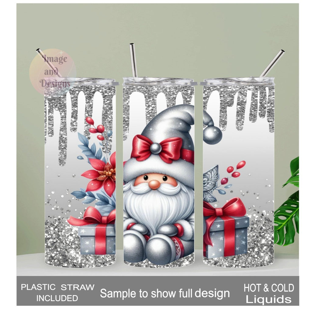 Christmas Gnome Tumbler 20oz With Reusable Straw, Can Be Personalized