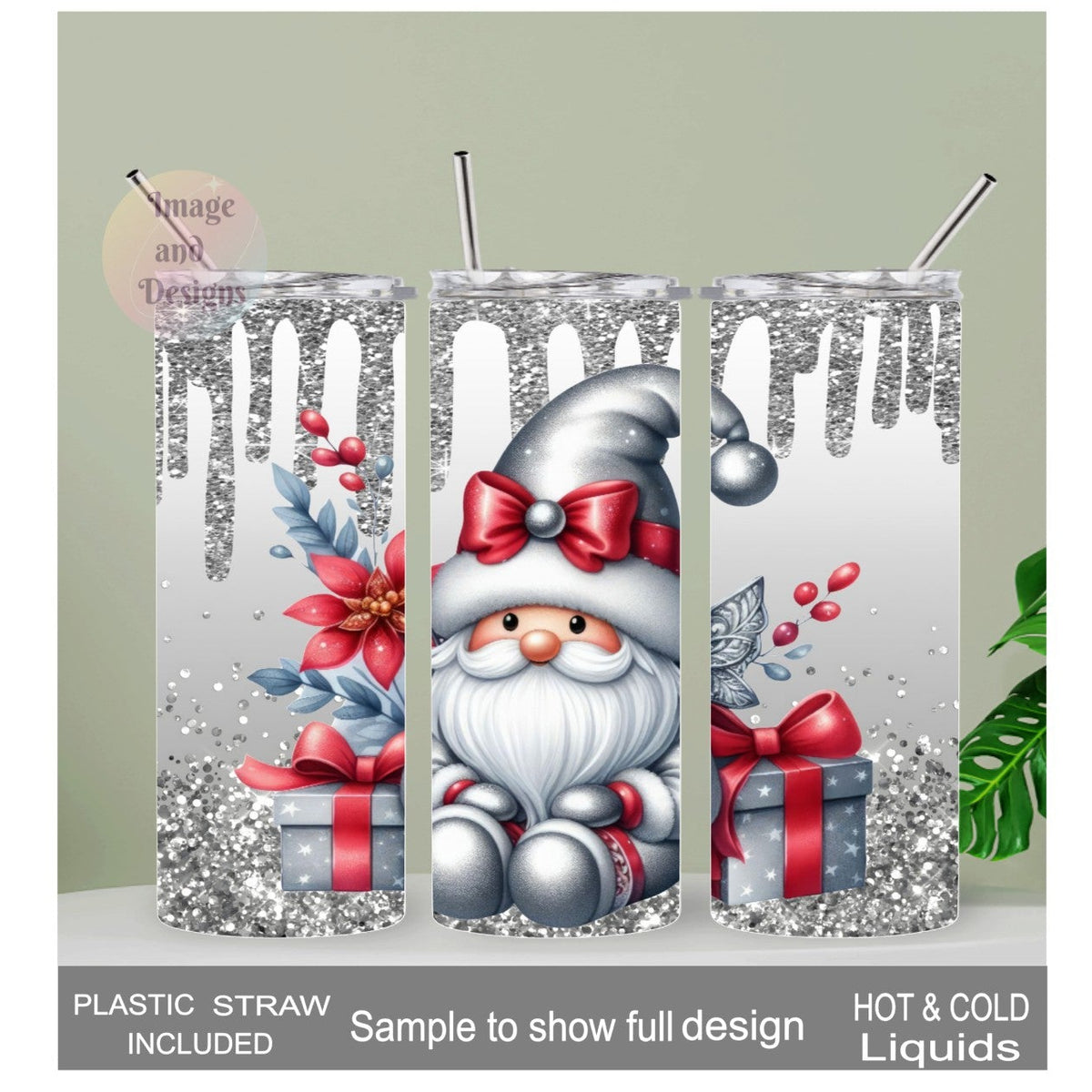 Christmas Gnome Tumbler 20oz With Reusable Straw, Can Be Personalized