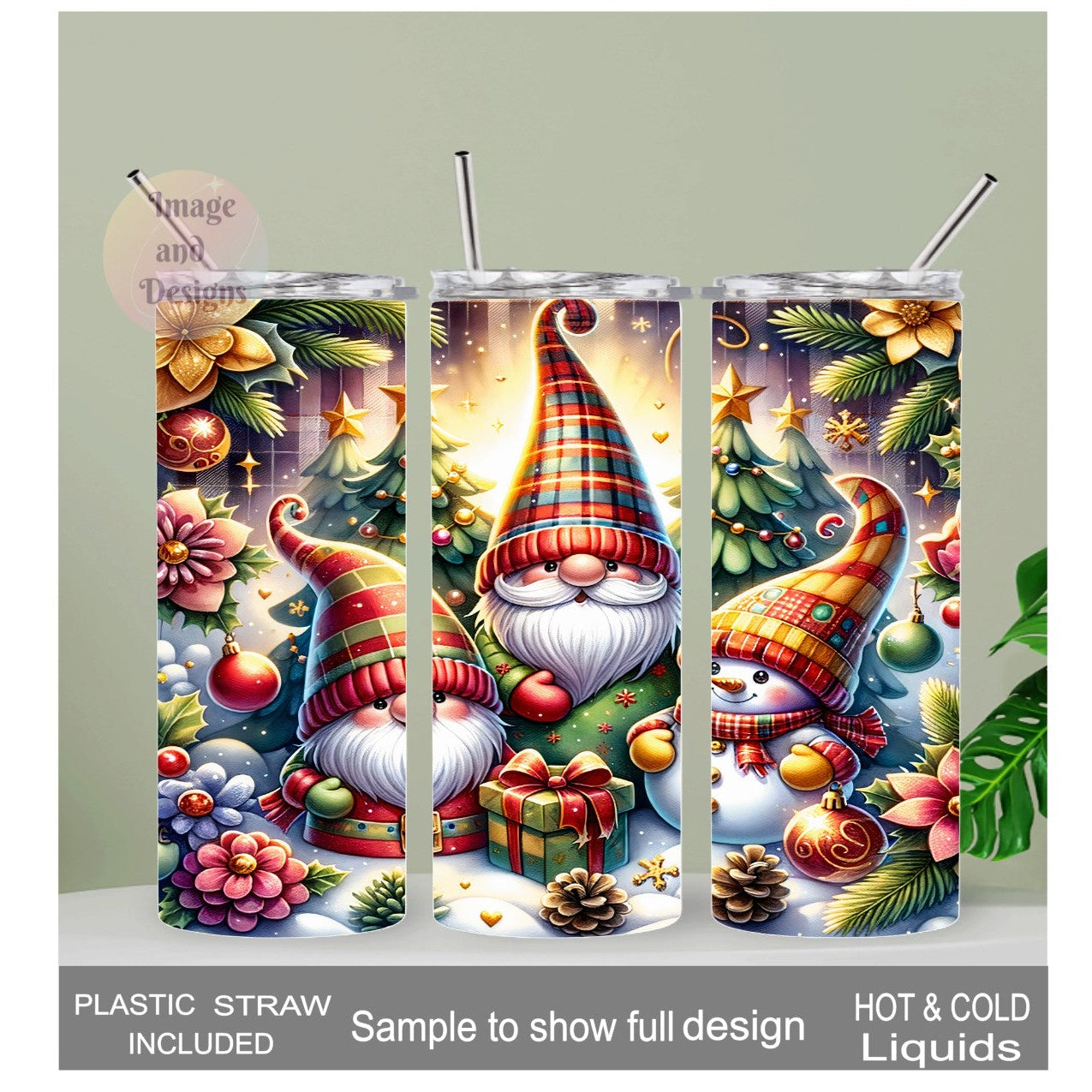 Christmas Gnome Tumbler 20oz With Reusable Straw, Can Be Personalized