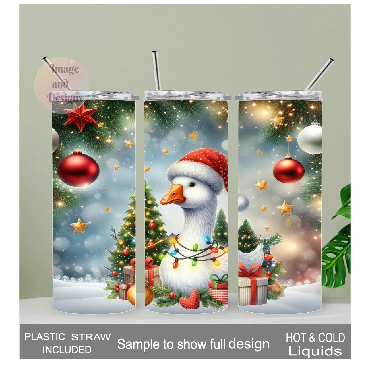 Christmas Goose Tumbler 20oz With Reusable Straw, Can Be Personalized