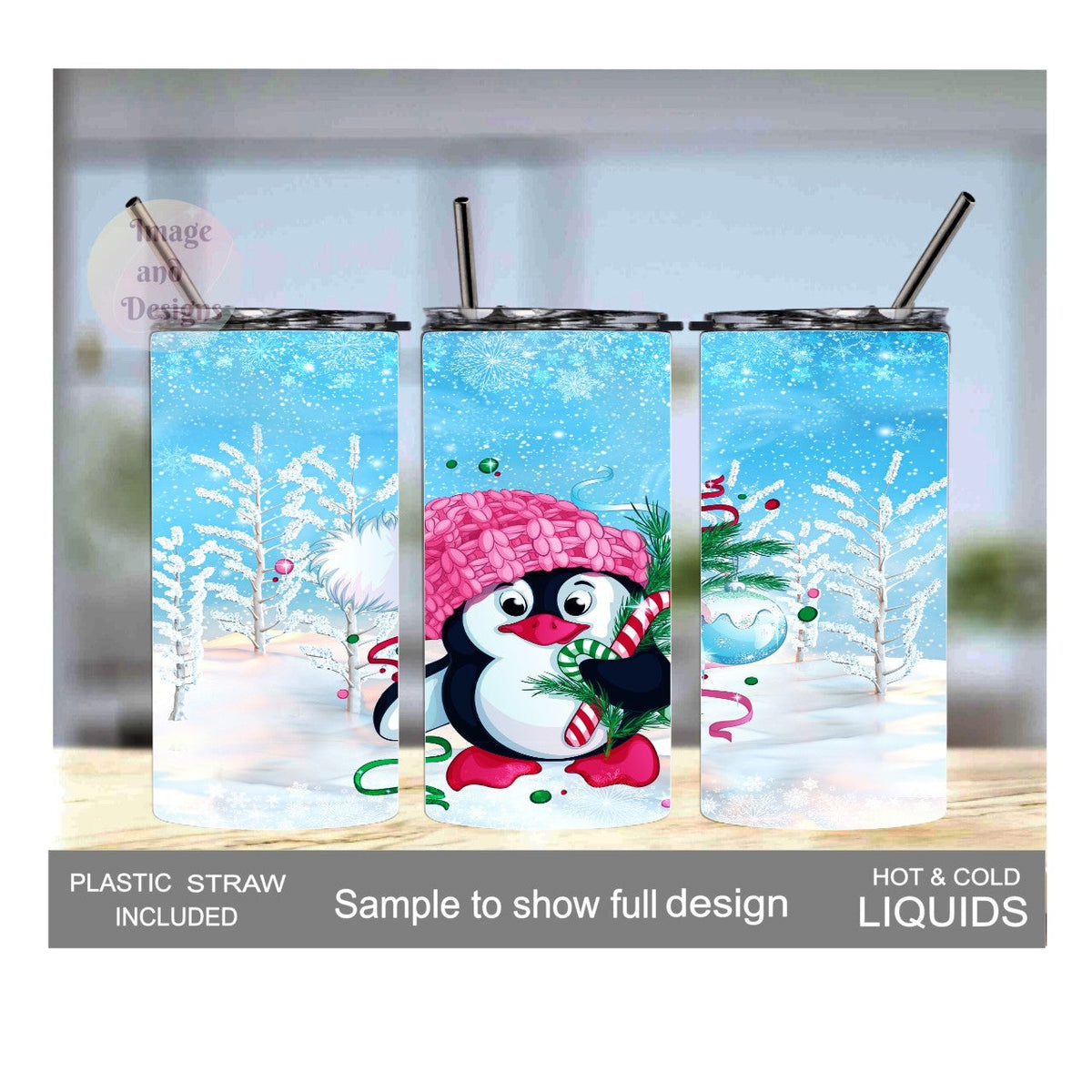 Kids Penguin Tumbler 15oz With Reusable Straw, Can Be Personalized