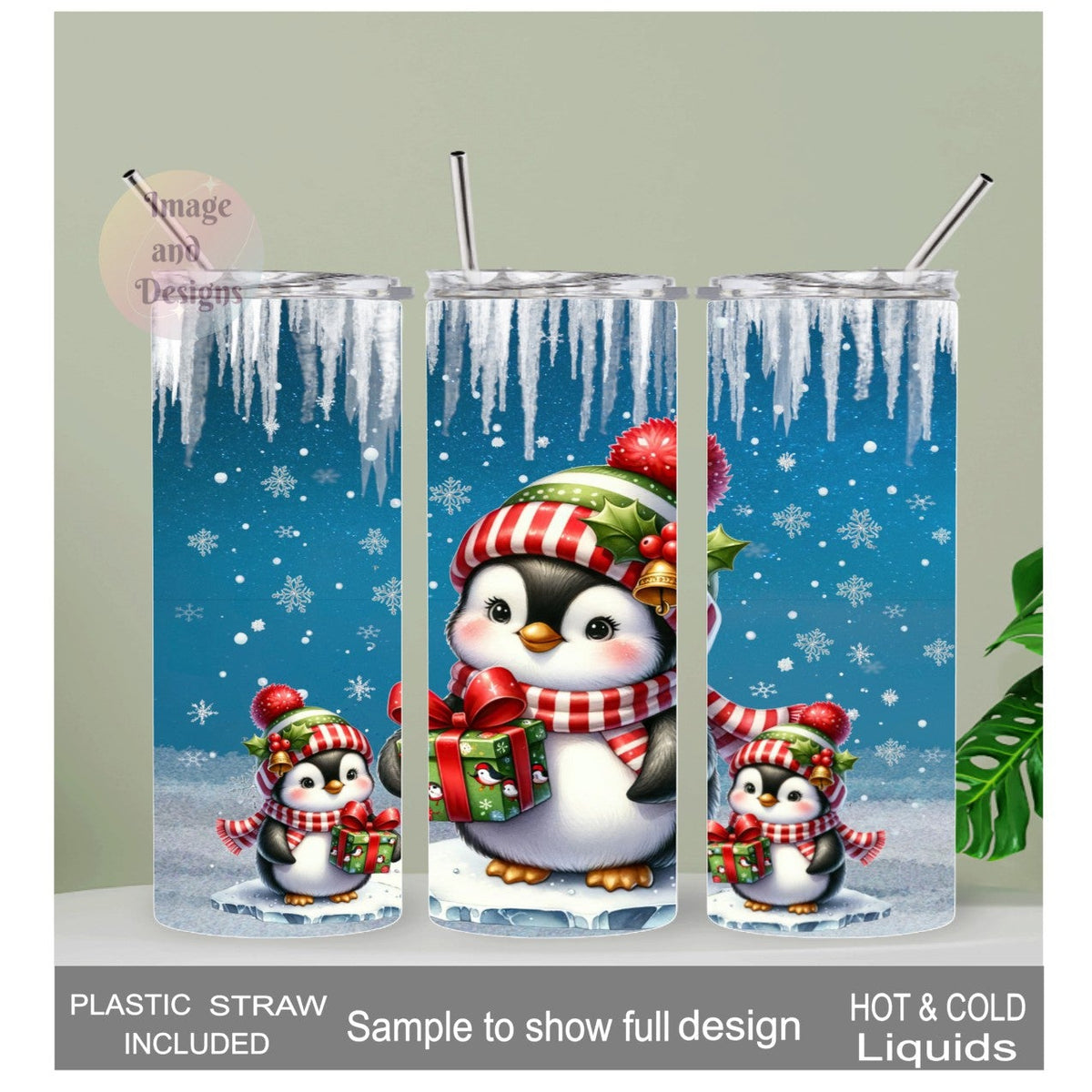 Christmas Penguin Tumbler 20oz With Reusable Straw, Can Be Personalized