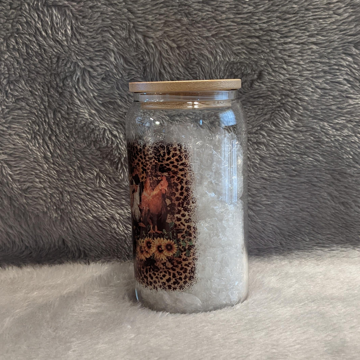 Chicken Glass 16oz Clear With Bamboo Lid And AReusable Straw