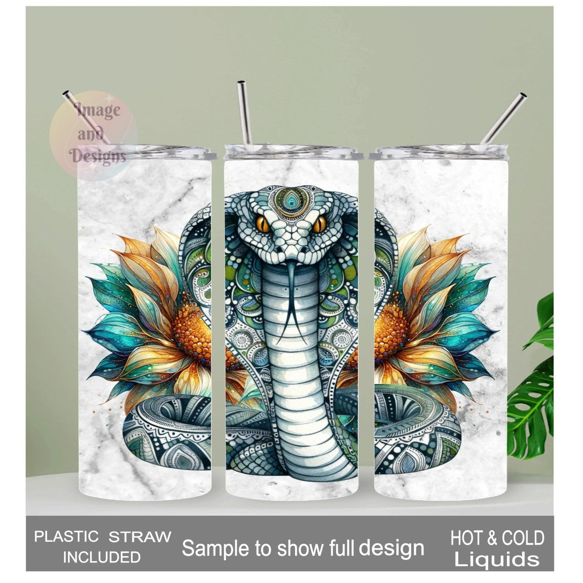 Cobra Snake Tumbler 20oz With Reusable Straw, Can Be Personalized