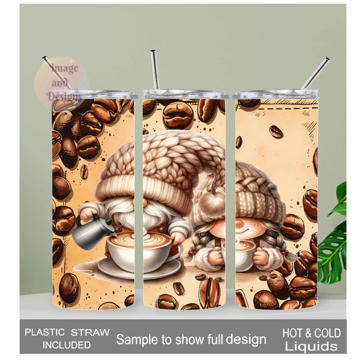 Coffee Gnome Tumbler 20oz With Reusable Straw, Can Be Personalized