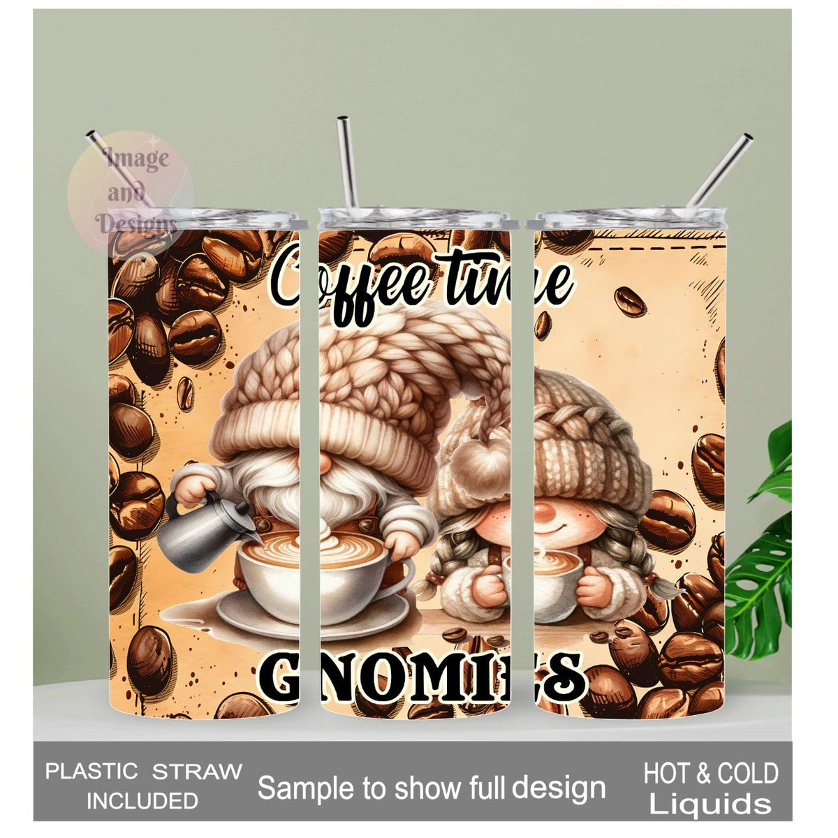 Coffee Time Gnomies Tumbler 20oz With Reusable Straw