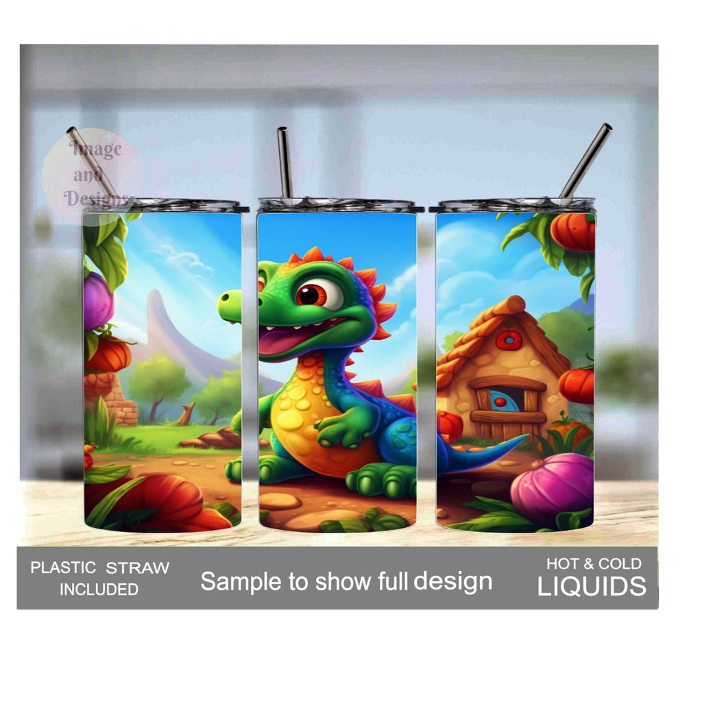 Kids Colorful Dinosaur Tumbler 15oz With Reusable Straw, Can Be Personalized