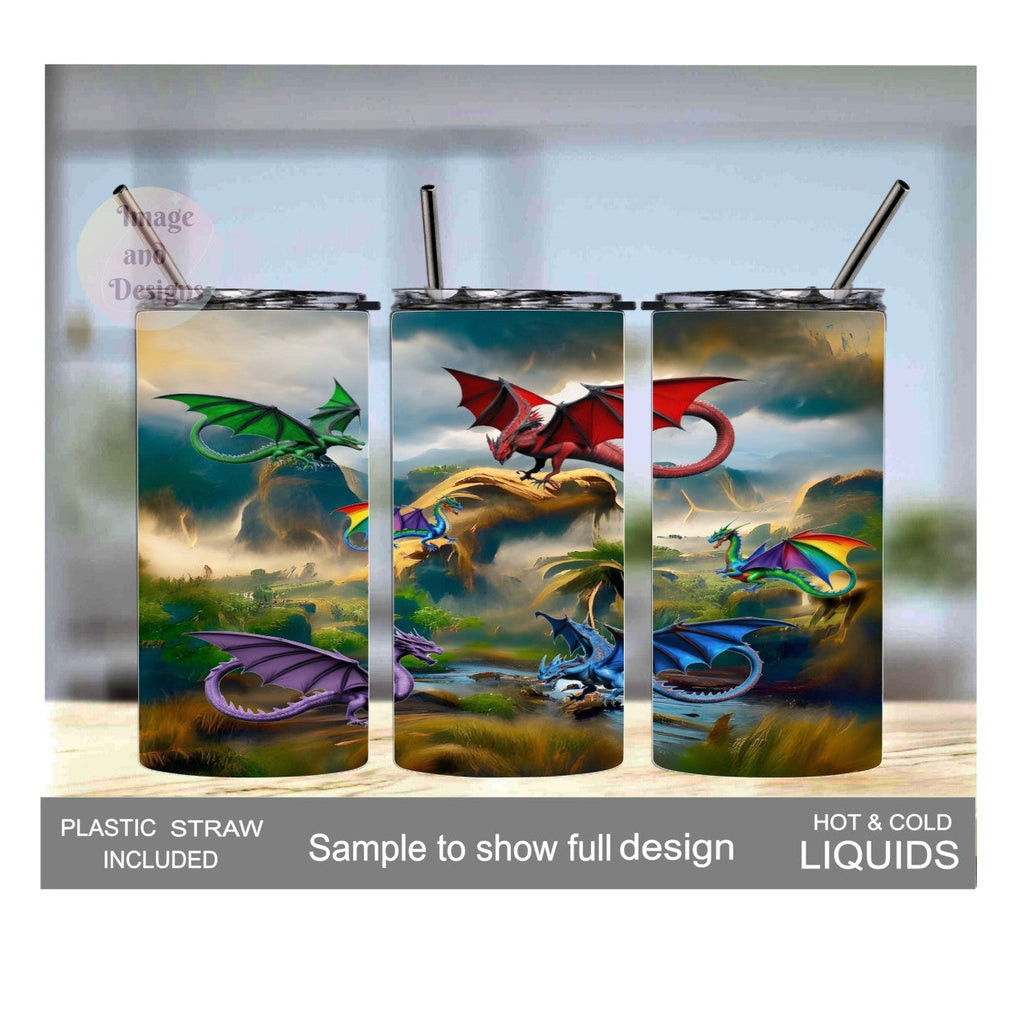 Kids Colorful Dragon Tumbler 15oz With Reusable Straw, Can Be Personalized