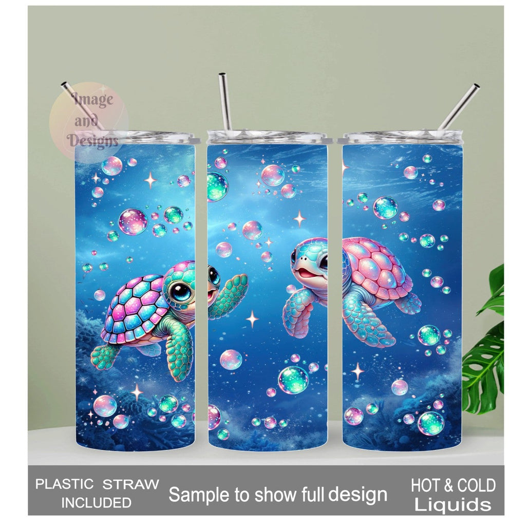 Colorful Sea Turtle Tumbler 20oz With Reusable Straw, Can Be Personalized