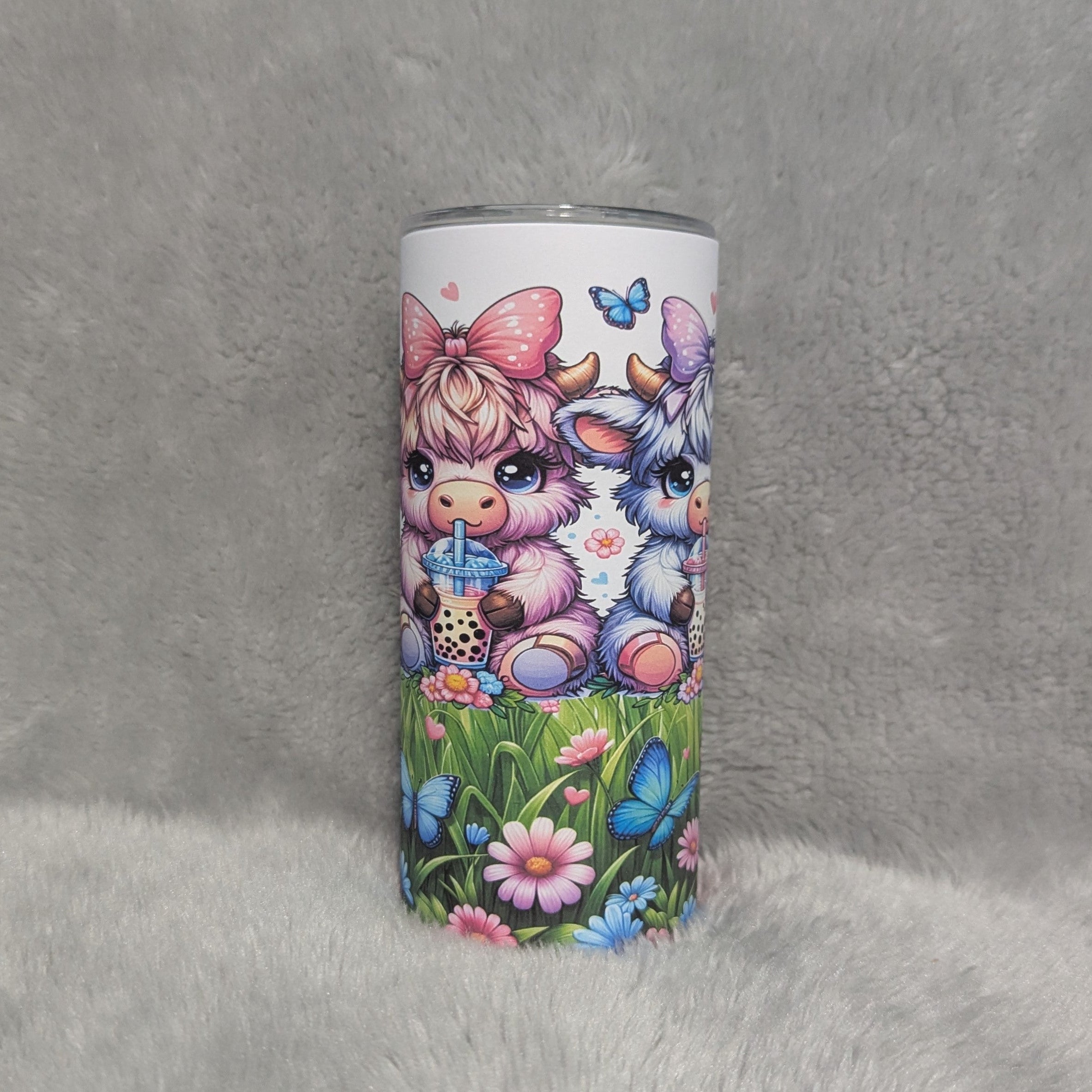 Colorful Highland Cow Tumbler 15oz With Reusable Straw, Can Be Personalzied