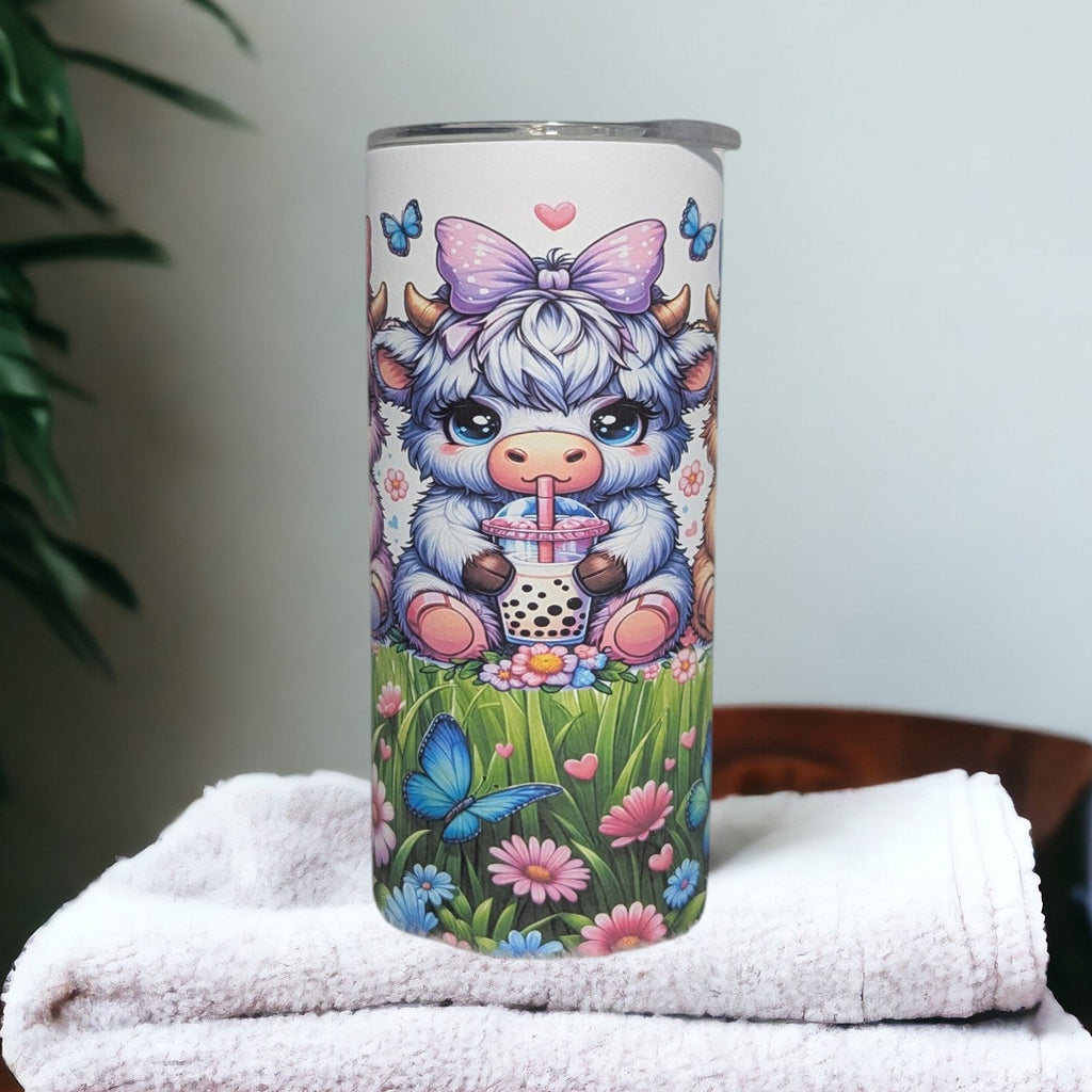 Colorful Highland Cow Tumbler 15oz With Reusable Straw, Can Be Personalzied
