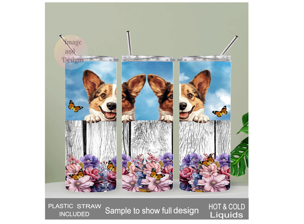 Corgi Dog Tumbler 20oz With Reusable Straw, Can Be Personalized