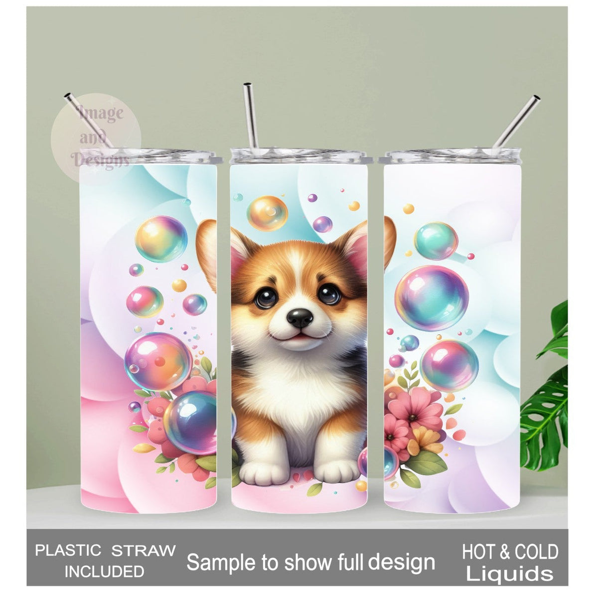 Corgi Dog Tumbler 20oz With Reusable Straw, Can Be Personalized