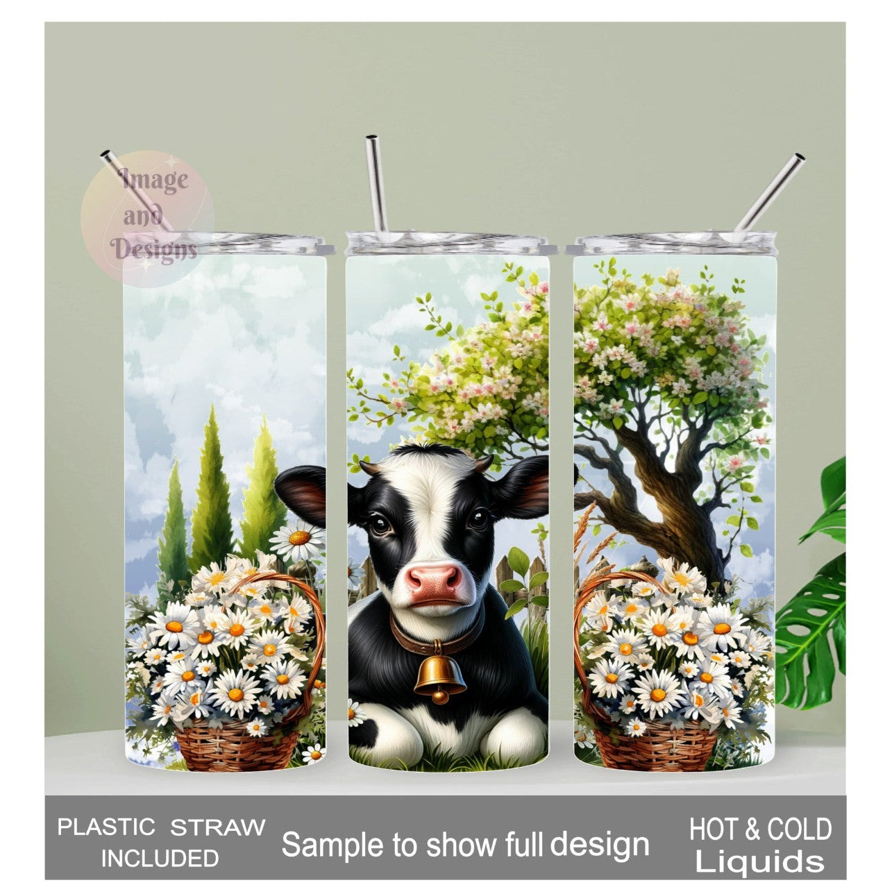 Holstein Cow Calf Tumbler 20oz With Reusable Straw, Can Be Personalized