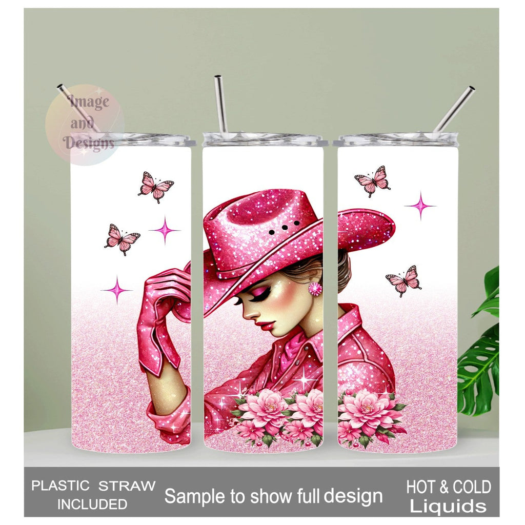 Cowgirl Tumbler 20oz With Reusable Straw, Can Be Personalized